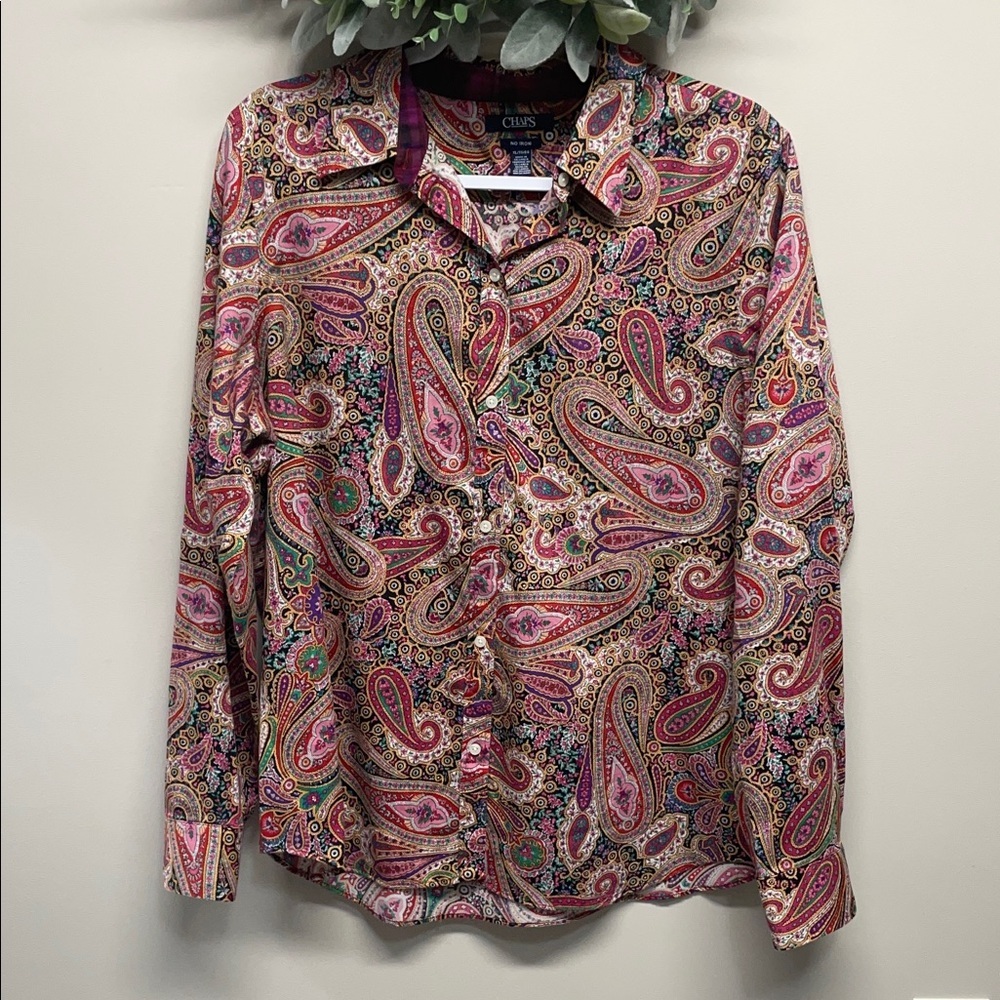NWOT Chaps No Iron Paisley Long Sleeve Button Down Blouse XL